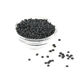 Fototapeta na wymiar black lentils isolated on white background