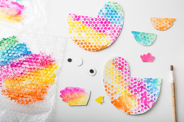 process of creating chicken made of cardboard - egg stand. easter decor. craft for kids.