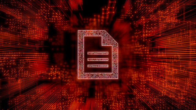 Word document Technology Concept with document symbol against a Futuristic, Orange Digital Grid background. Network Tech Wallpaper. 3D Render 