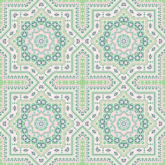 Beautiful italian maiolica tile seamless ornament. Ethnic structure vector motif. Quilt print design. Stylish italian mayolica tilework endless pattern. Line art graphic background.