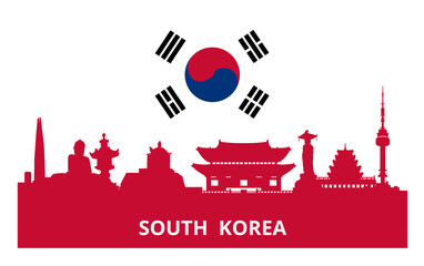 South Korea landmark silhouettes, vector and illustration.