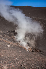 Numerous vents release steam and sulfer on Mt. Etna