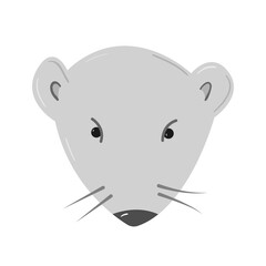 The muzzle of a gray mouse, only the head of a rat. Doodle colored isolated objects on a white.