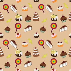 Cakes ilustration vector seamless pattern.Great for textile,fabric,wrapping paper and any print.Eps10