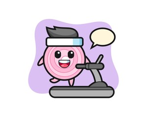 onion rings cartoon character walking on the treadmill