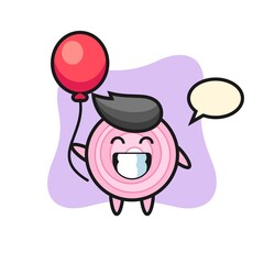 onion rings mascot illustration is playing balloon