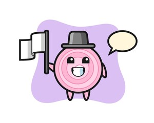 Cartoon character of onion rings holding a flag