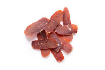 Dried slices of beef, isolade on a white background
