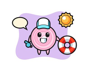 Cartoon mascot of onion rings as a beach guard