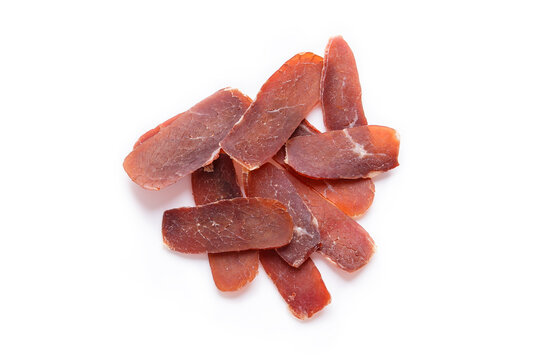 Dried slices of beef, isolade on a white background