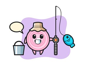 Mascot character of onion rings as a fisherman