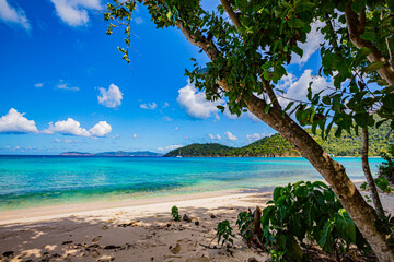 Tropical Hawksnest beach on the island of St John