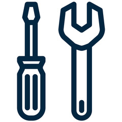 Screwdriver with wrench technical service and support for customers symbol line icon. Repair and maintenance service sign.