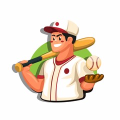 Baseball player character mascot concept in cartoon illustration vector
