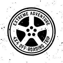 Off-road 4x4 extreme club vector round monochrome vintage emblem with tire isolated on white background © Flat_Enot