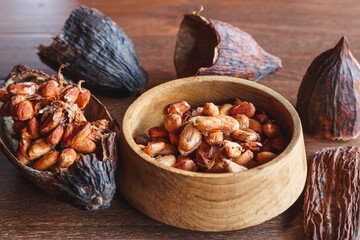 Dried cocoa pods and dried cocoa beans