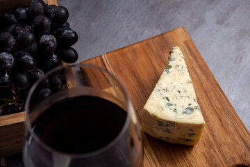 Winter - Red Wine - Glass of Wine -  Gorgonzola Cheese - Blue Cheese - Grapes 