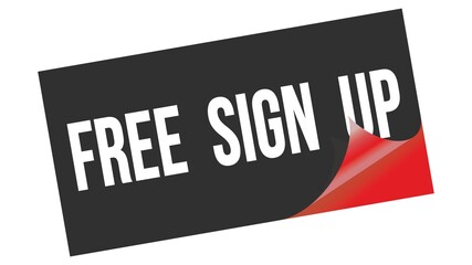 FREE  SIGN  UP text on black red sticker stamp.