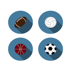 set of balls, balls of 4 kinds of active sports, team game. Vector flat illustration.