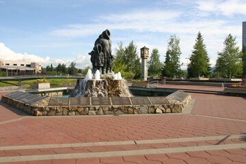 Alaska Inuit Fountain Monument in the Center of Fairbanks, Alaska, Commemorating the The Native...
