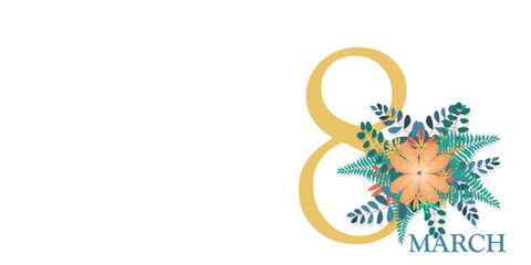 Greeting card template for March 8, women's day. Vector illustration.