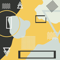 Trendy seamless geometric pattern in Memphis style with 2021 color trends, vector illustration with abstract geometric shapes. Background design for wallpaper. Vector illustration.ика и иллюстрации