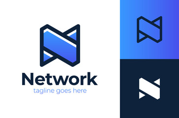Network N Logo Simple Modern Letter N Design. telecommunications logotype, stamp and icon. Technology and digital abstract connection
