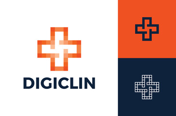 cross pixel medical logo design modern template. Pixel Health logotype designs template, Medical logotype in modern style vector, Technology logo template