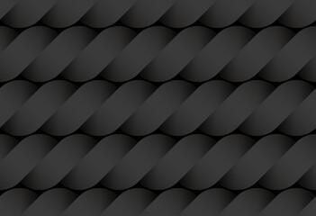 Black seamless pattern of bands twisted in the form of a rope. Vector dark repeating background illustration.