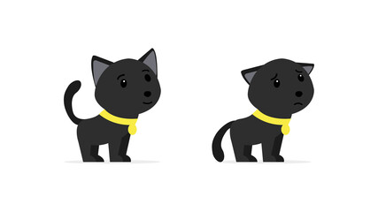 A small cat with a good and a bad mood. Pet. Vector illustration. Flat style