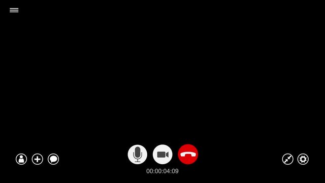 Animation of screen display of a video call template on a black background. Interface for Video communication, remote project management,  work from home.