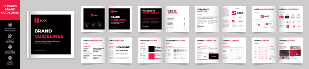 Square Brand Manual Template, Simple style and modern layout Brand Style , Brand Book, Brand Identity, Brand Guideline, Guide Book