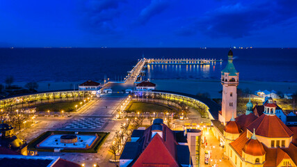 Beautiful pier (Molo) in Sopot by the Baltic Sea at dusk, Poland
