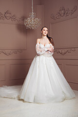 Fototapeta premium Beautiful bride portrait in wedding dress 