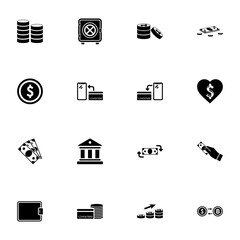 Money icon - Expand to any size - Change to any colour. Perfect Flat Vector Contains such Icons as bank building, safe, coin, love dollar, wallet, currency exchange, credit card, nfs, cash, payment.