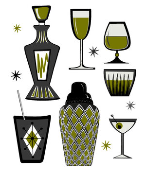 Vintage Barware Digital Illustration Vector