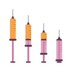 A set of syringes isolated on a white background. Vaccine against COVID-19. Vector illustration in flat style