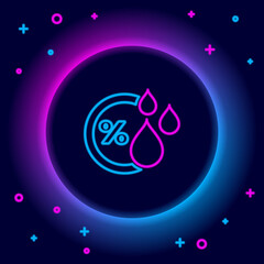 Glowing neon line Humidity icon isolated on black background. Weather and meteorology, thermometer symbol. Colorful outline concept. Vector