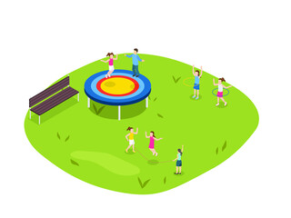 Kids having fun at park isometric 3d vector concept for banner, website, illustration, landing page, flyer, etc.