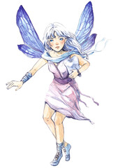 Fototapeta na wymiar Watercolor illustration with a tooth Fairy