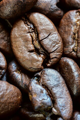 close up dark coffee beans background.