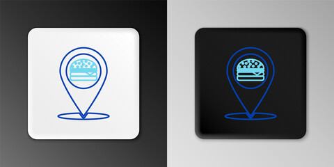 Line Map pointer with fast food burger icon isolated on grey background. Colorful outline concept. Vector