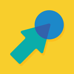 green arrow merging with blue circle on yellow background