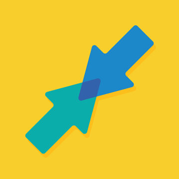 Green And Blue Arrow Merge Together On Yellow Background