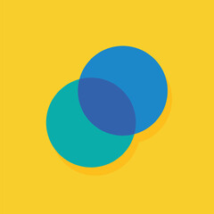 blue circle and green circle merge together on yellow background