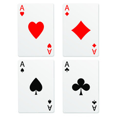 Four aces. Poker playing cards isolated on a white background