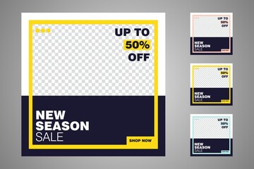 New set of editable minimal banner templates. Suitable for social media posts and web or internet ads. Vector illustration with photo college.