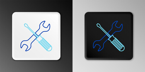 Line Crossed screwdriver and wrench tools icon isolated on grey background. Service tool symbol. Colorful outline concept. Vector