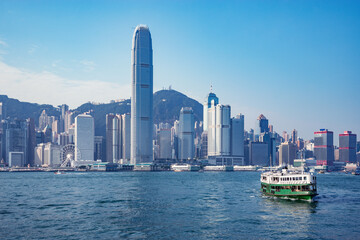 Fototapeta na wymiar Passenger ship on Hong Kong island background.