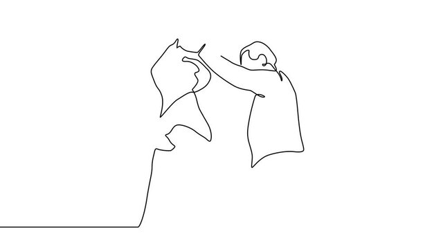 Elderly couple in continuous line art drawing style. Romantic elderly couple dancing. Old grandfather and grandmother. Continuous one line drawing. 4K animation h.264 codec video motion